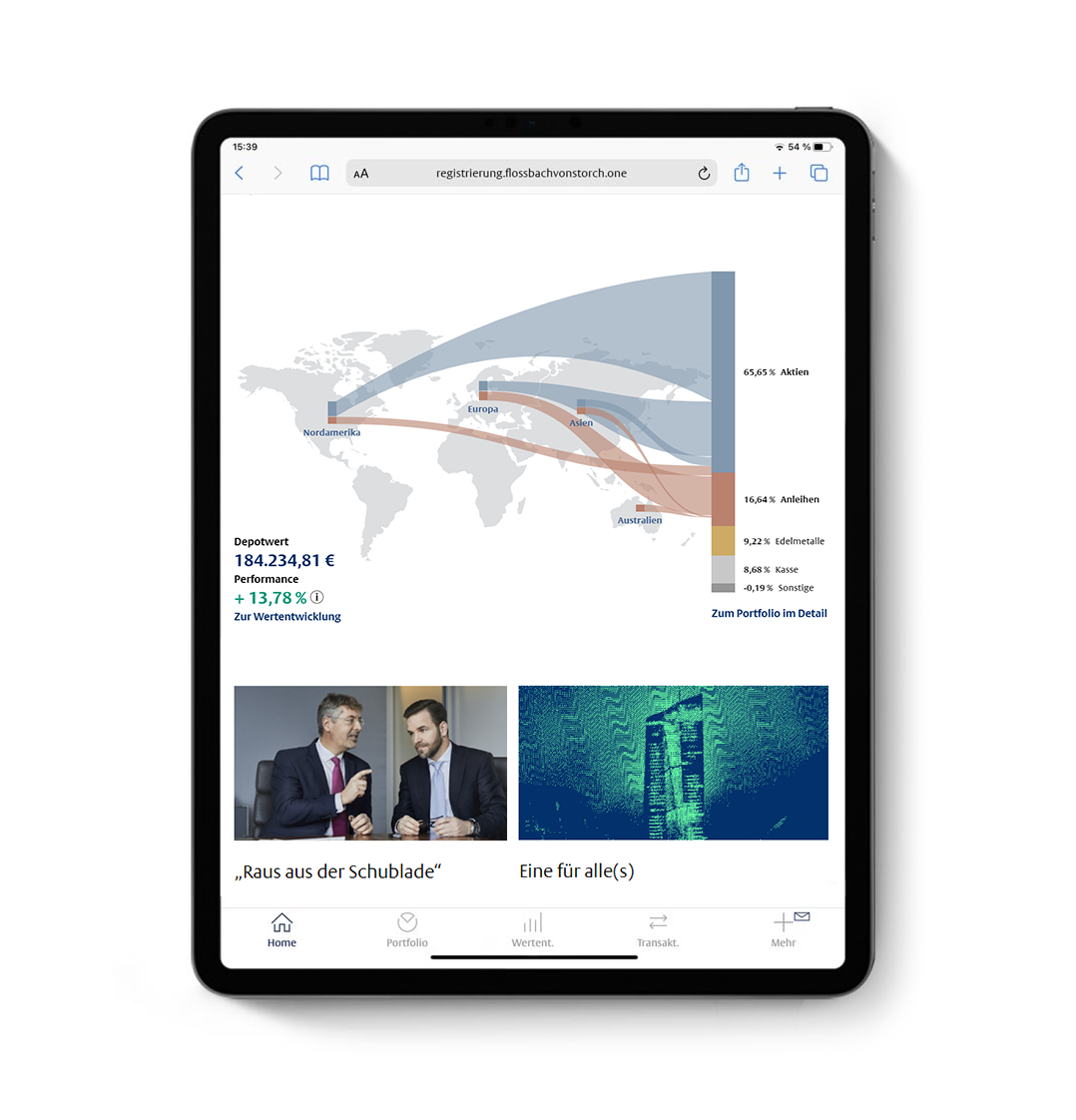 Ipad Ansicht Portfolio in der ONE App